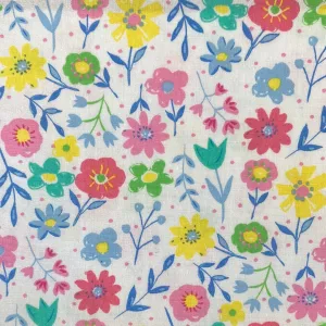 100% Cotton Poplin  - Bright Pastel Flowers - Sold by Half Metre