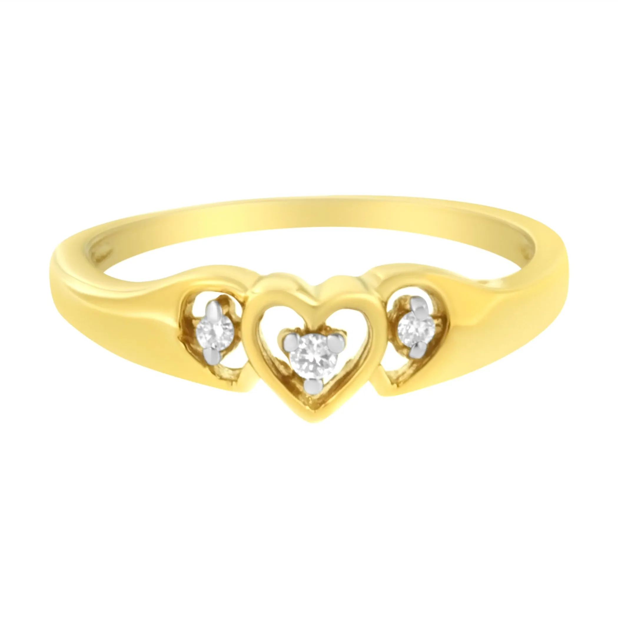 10KT Yellow Gold 1/20 cttw Diamond Triple Heart Diamond Ring (K-L, I1-I2)