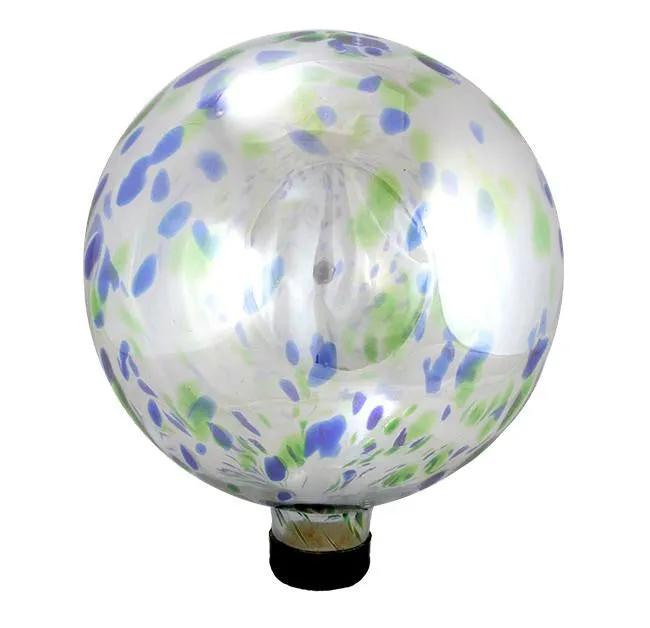 10" Speckled Blue and Green Transparent  Glass Outdoor Patio Garden Gazing Ball