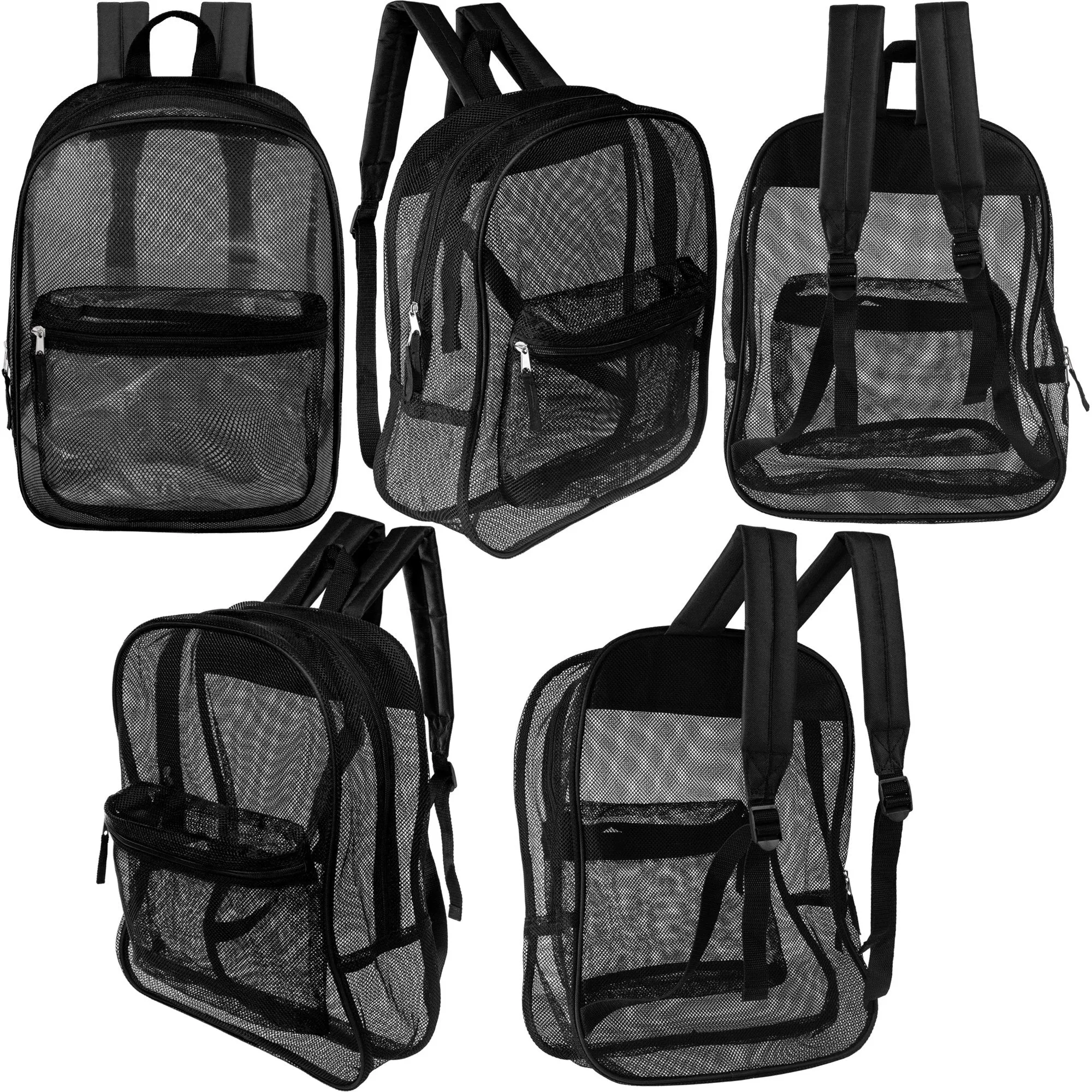 12 Wholesale 17" Mesh Backpacks in Black & 12 Bulk School Supply Kits of Your Choice