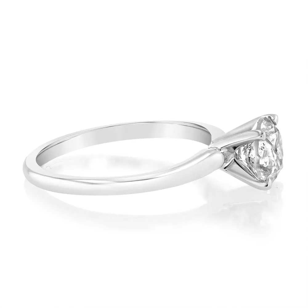 14ct White Gold 1 Carat Brilliant Cut Diamond Solitaire Ring in Knife Edge Setting