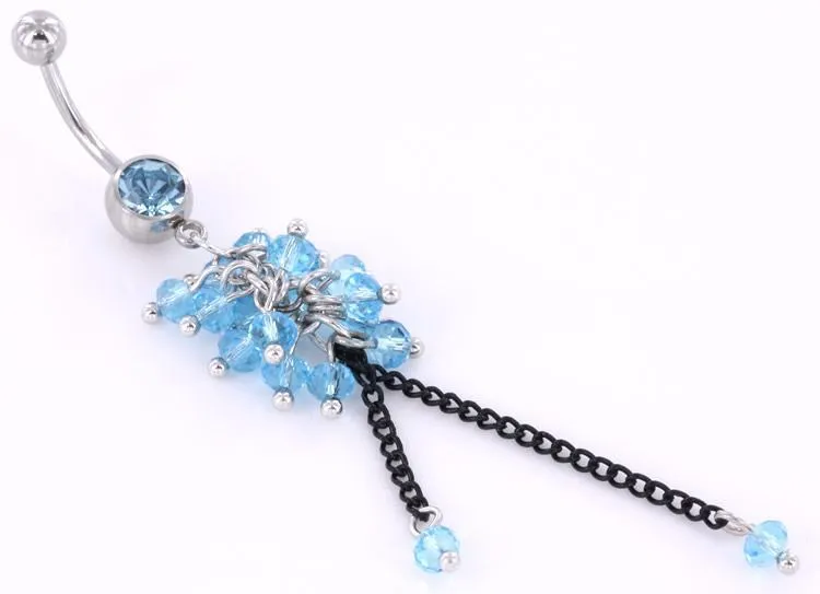 14g 7/16” Jeweled Steel Dazzling Bead Dangle Belly Button Ring