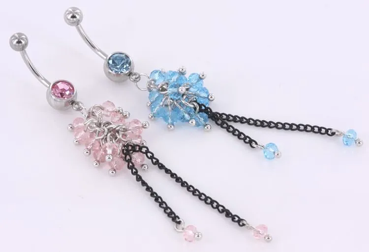 14g 7/16” Jeweled Steel Dazzling Bead Dangle Belly Button Ring