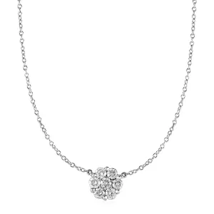 14k White Gold Necklace with Round Pendant with White Diamonds