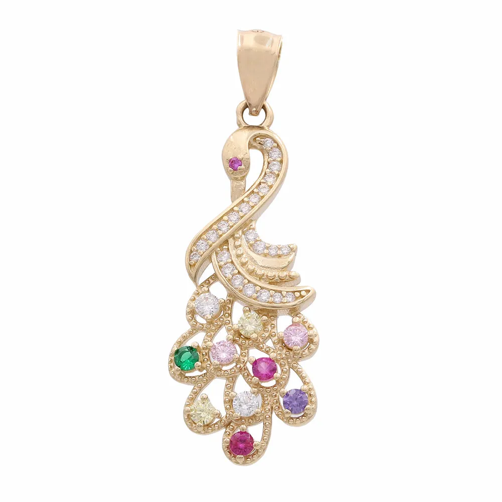 14K Yellow Gold Swan with Color Stones and Cubic Zirconias Pendant