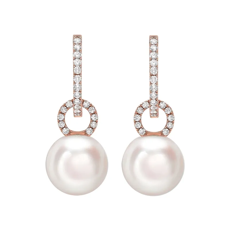 18ct Rose Gold Akoya Pearl And 0.31ct Diamond Hoop Earrings