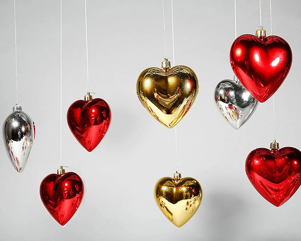 3 Pieces Heart Shaped Christmas Baubles for Christmas Tree Ornaments