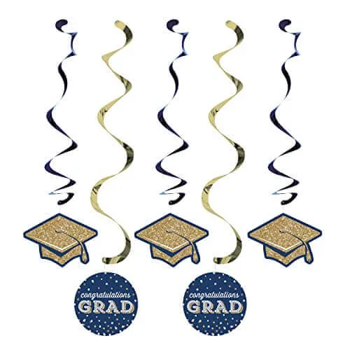 30" Glittering Grad Dizzy Danglers - Navy & Gold