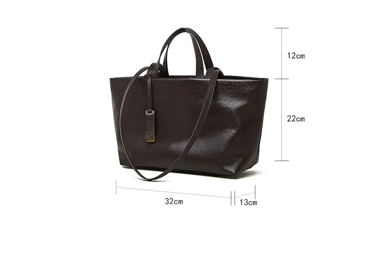 32CM genuine leather women's cowhide  large capacity underarm tote bag 2907 brown