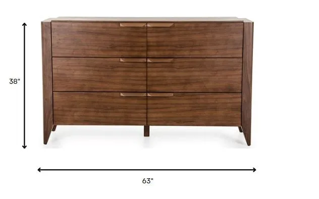 38" Tobacco Veneer And Mdf Dresser With 6 Drawers