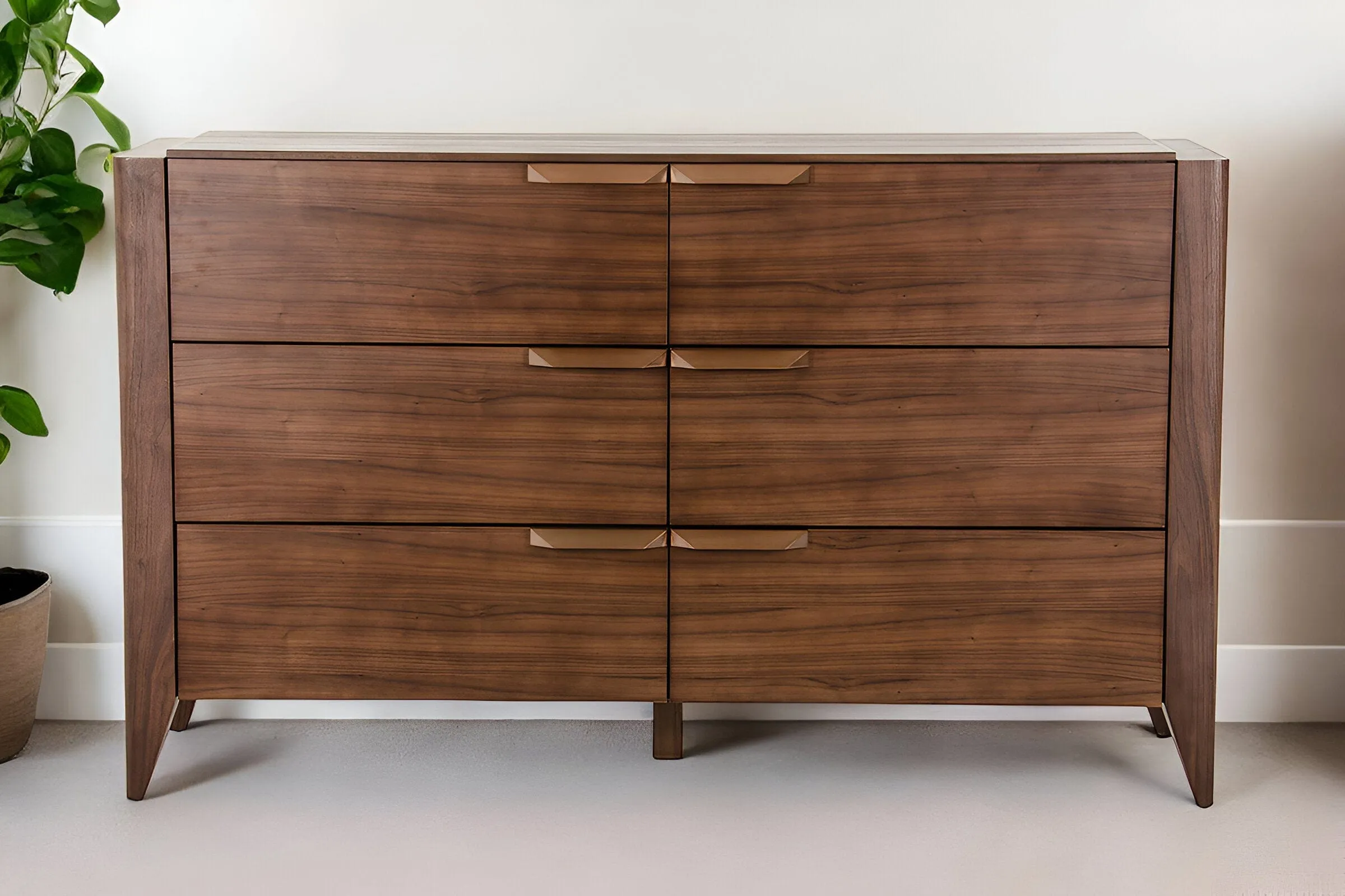 38" Tobacco Veneer And Mdf Dresser With 6 Drawers