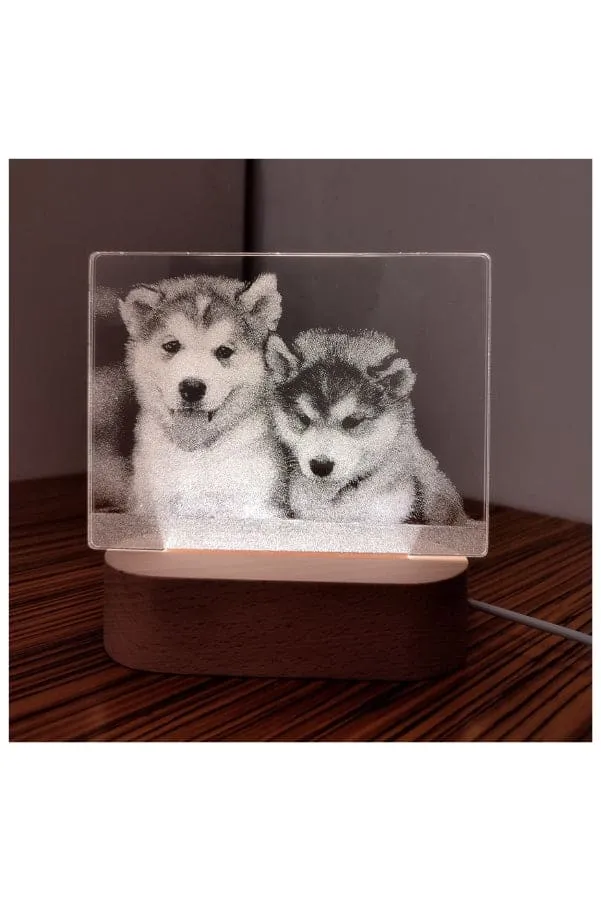 3D Acrylic Night Light Table Lamp with Wooden Base, Best Gift for Birthday, Anniversary, and Home Decor (Husky)