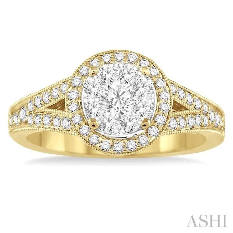 5/8 Ctw Lovebright Round Cut Diamond Engagement Ring in 14K Yellow and White Gold