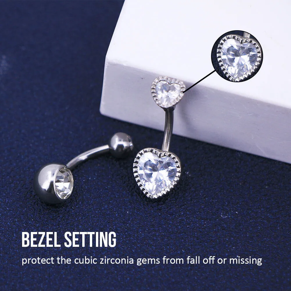 5Pcs 14G Crystal CZ Dangle  Belly Rings Pack