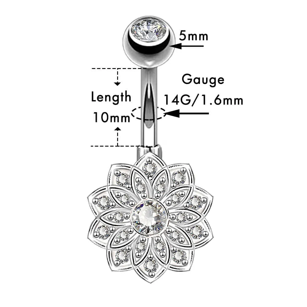 5Pcs Steel Barbell Clear CZ Dangle Belly Button Rings Set