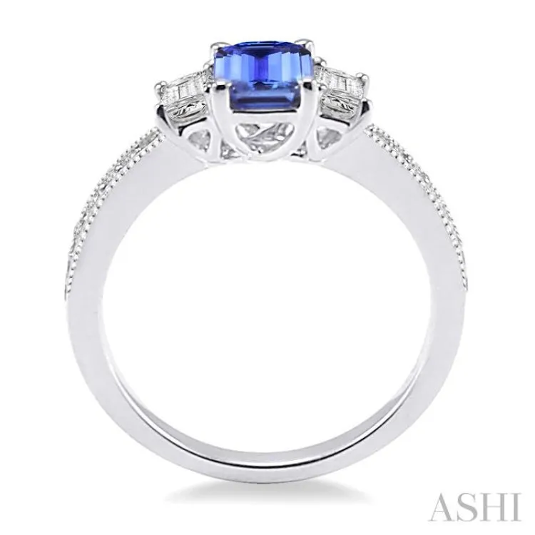 7x5 MM Octagon Cut Tanzanite and 1/2 Ctw Round Cut Diamond Ring in 14K White Gold