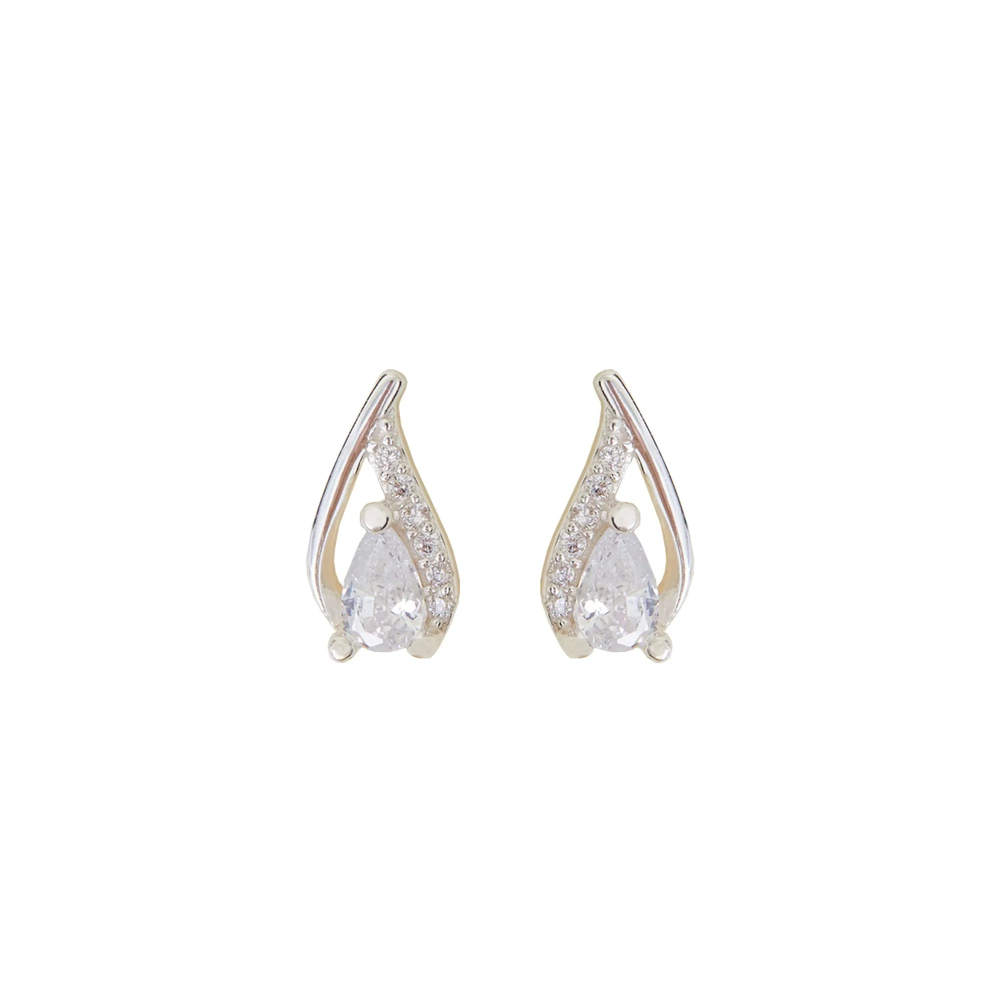 925 Sterling Silver Hallmark Cubic Zirconia Teardrop Crystal Stud Earrings