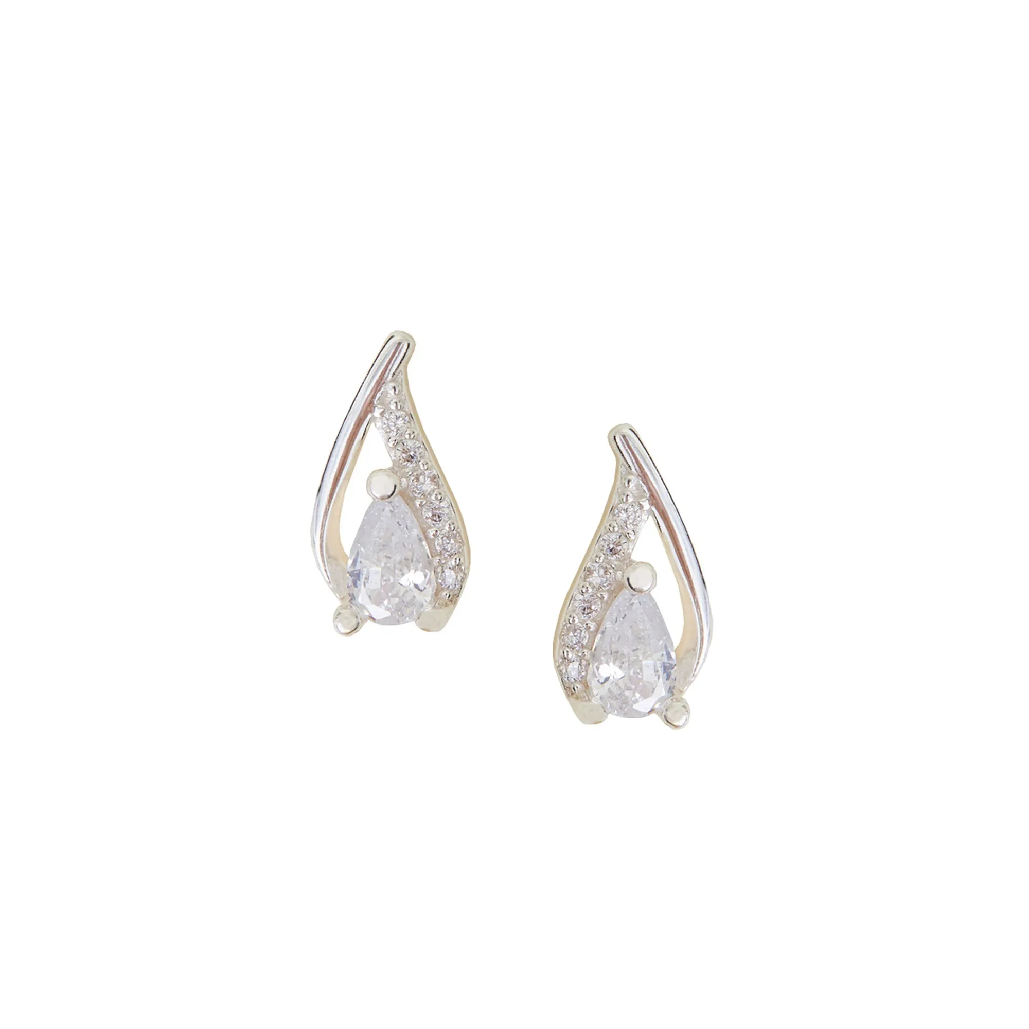 925 Sterling Silver Hallmark Cubic Zirconia Teardrop Crystal Stud Earrings