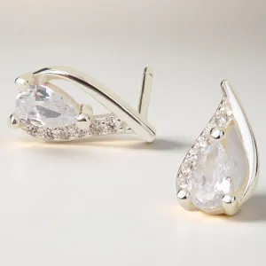 925 Sterling Silver Hallmark Cubic Zirconia Teardrop Crystal Stud Earrings