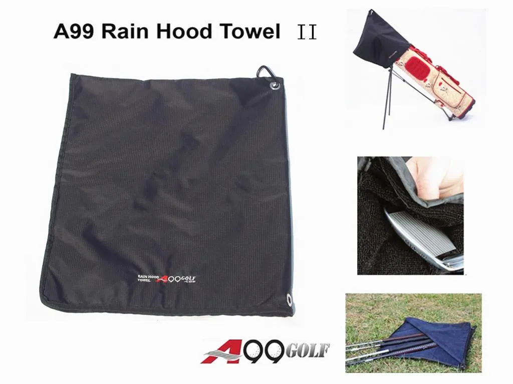 A99 Golf Rain Hood Towel Waterproof Golf Bag Cover with Free Carabiner Clip w/Microfiber Towel 17 3/4" x 19 1/4"