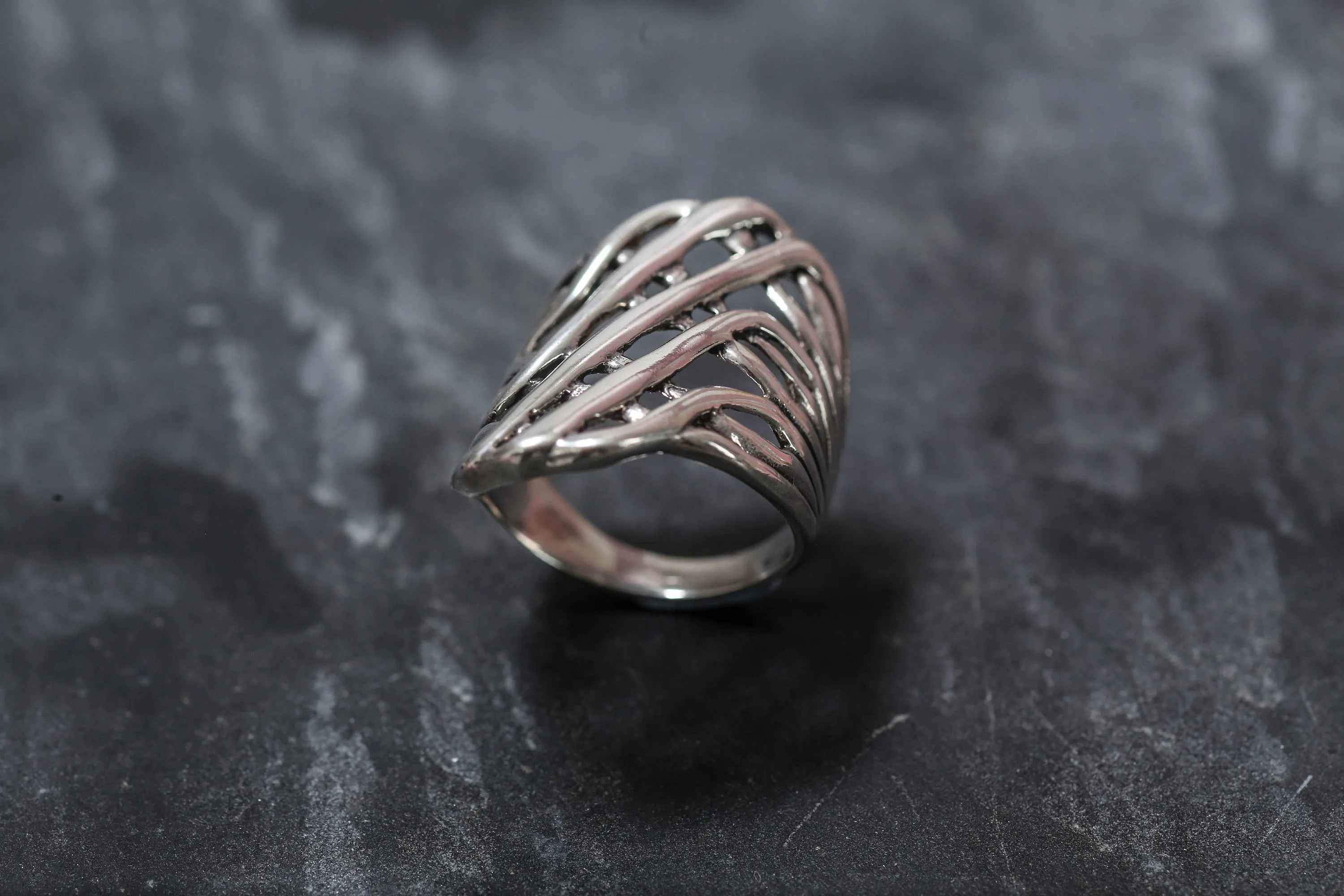 Abstract Silver Ring - Long Wide Band - Silver Artistic Ring