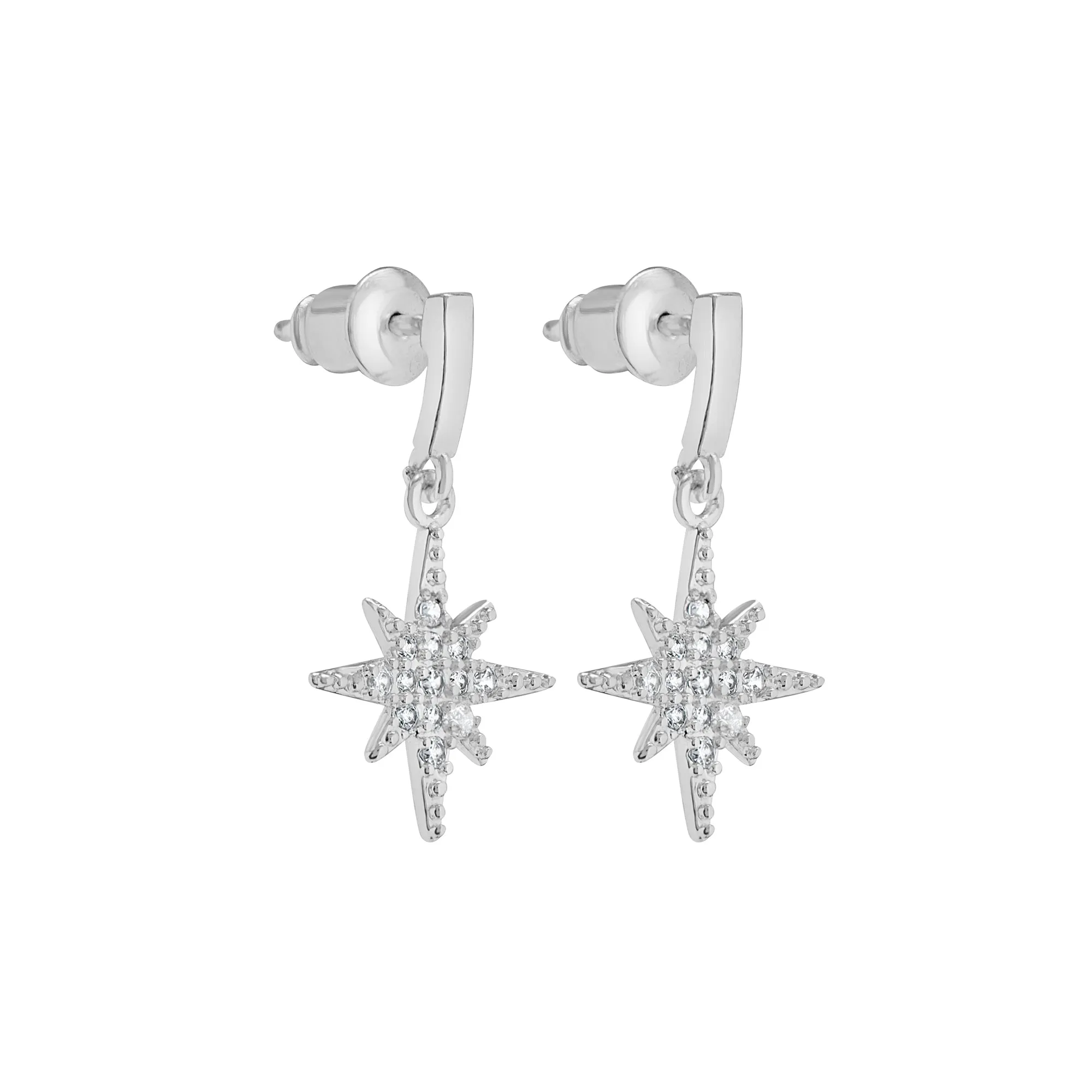 Accessorize London Women Sterling Silver-Plated Diamante Star Drop Earrings