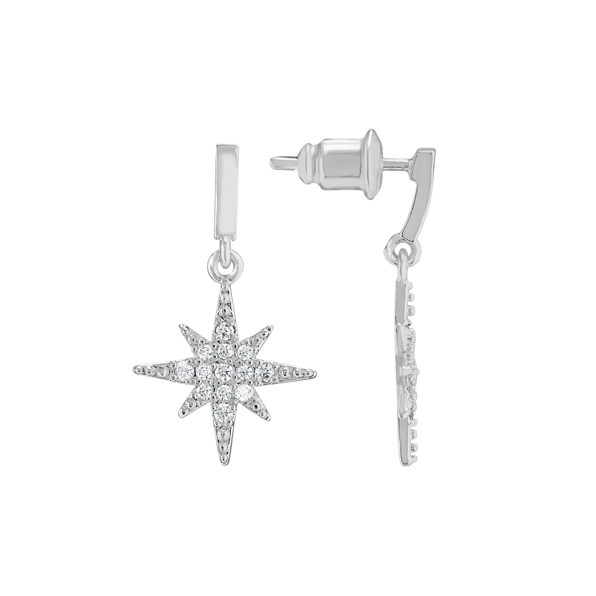 Accessorize London Women Sterling Silver-Plated Diamante Star Drop Earrings