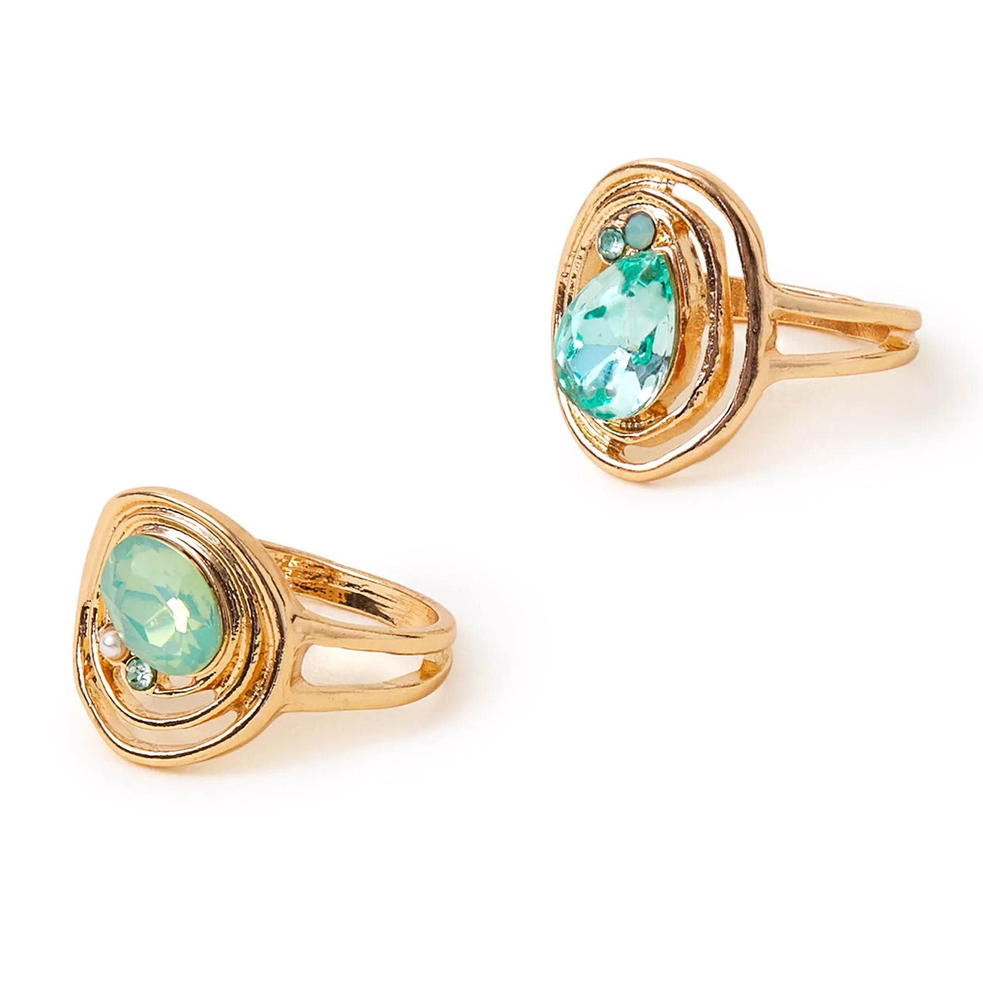 Accessorize London Women's Green 2-Pack Encircled Gem Rings Green-Large