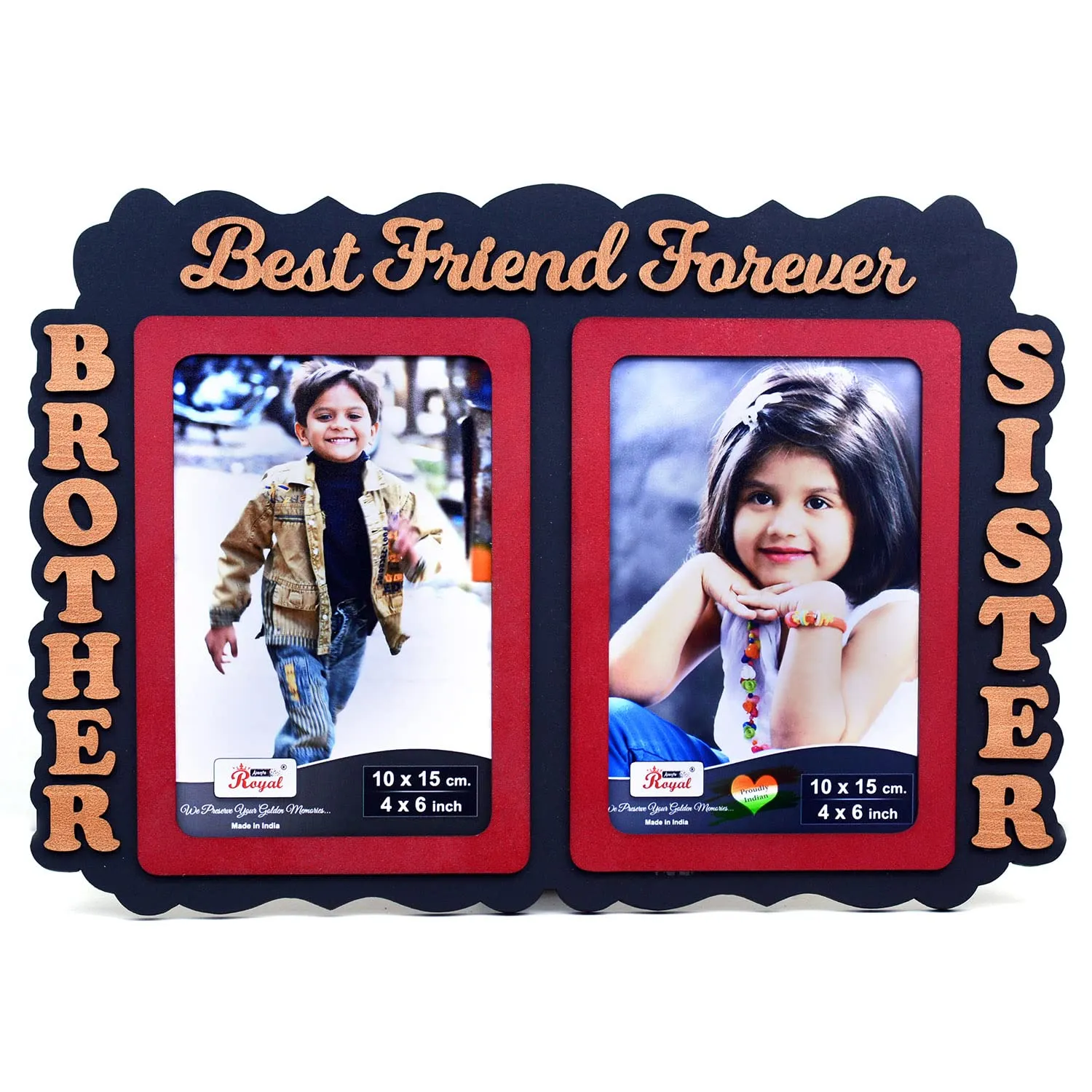 AJANTA ROYAL Brother Sister Wooden Photo Frame insert - 2-4"x6"