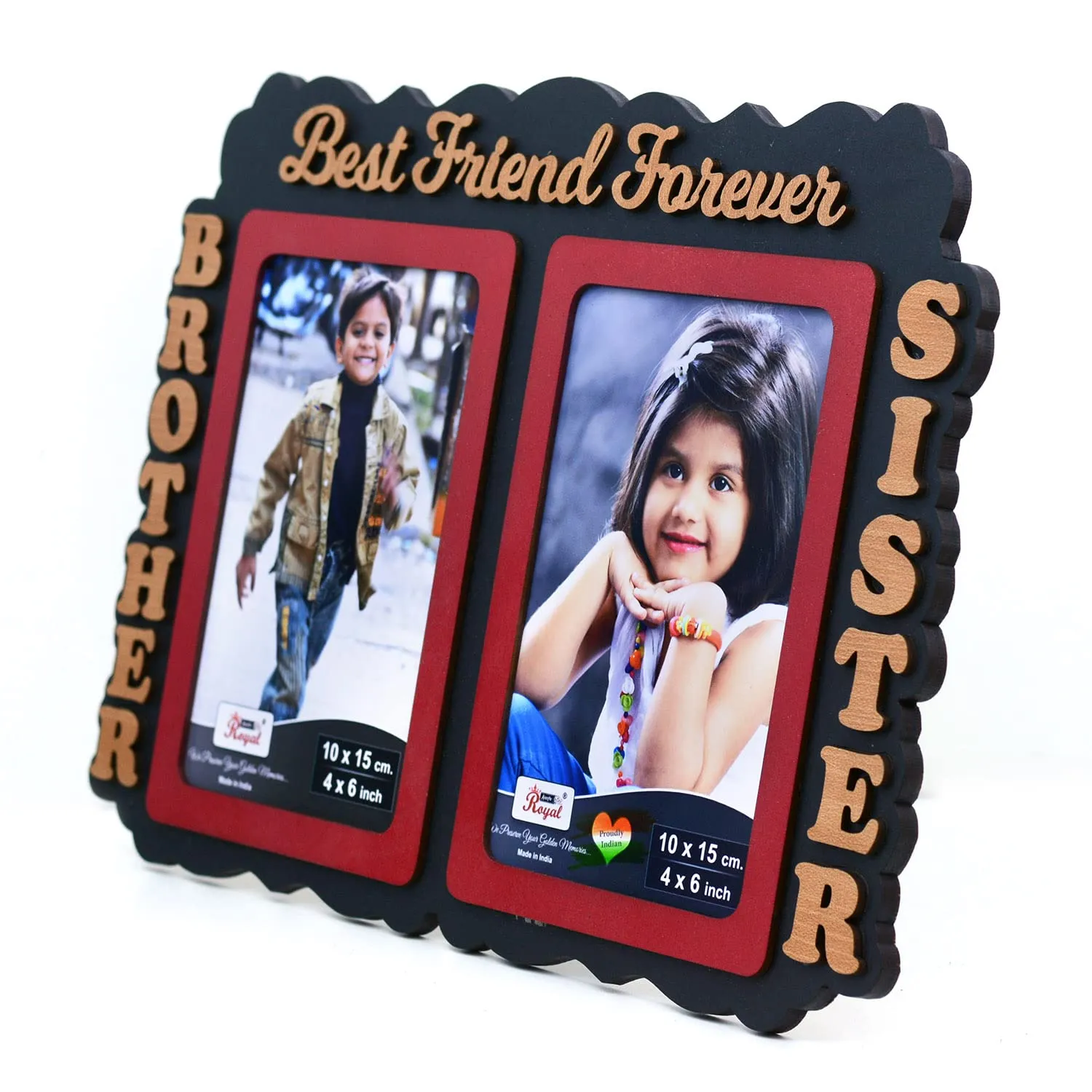 AJANTA ROYAL Brother Sister Wooden Photo Frame insert - 2-4"x6"