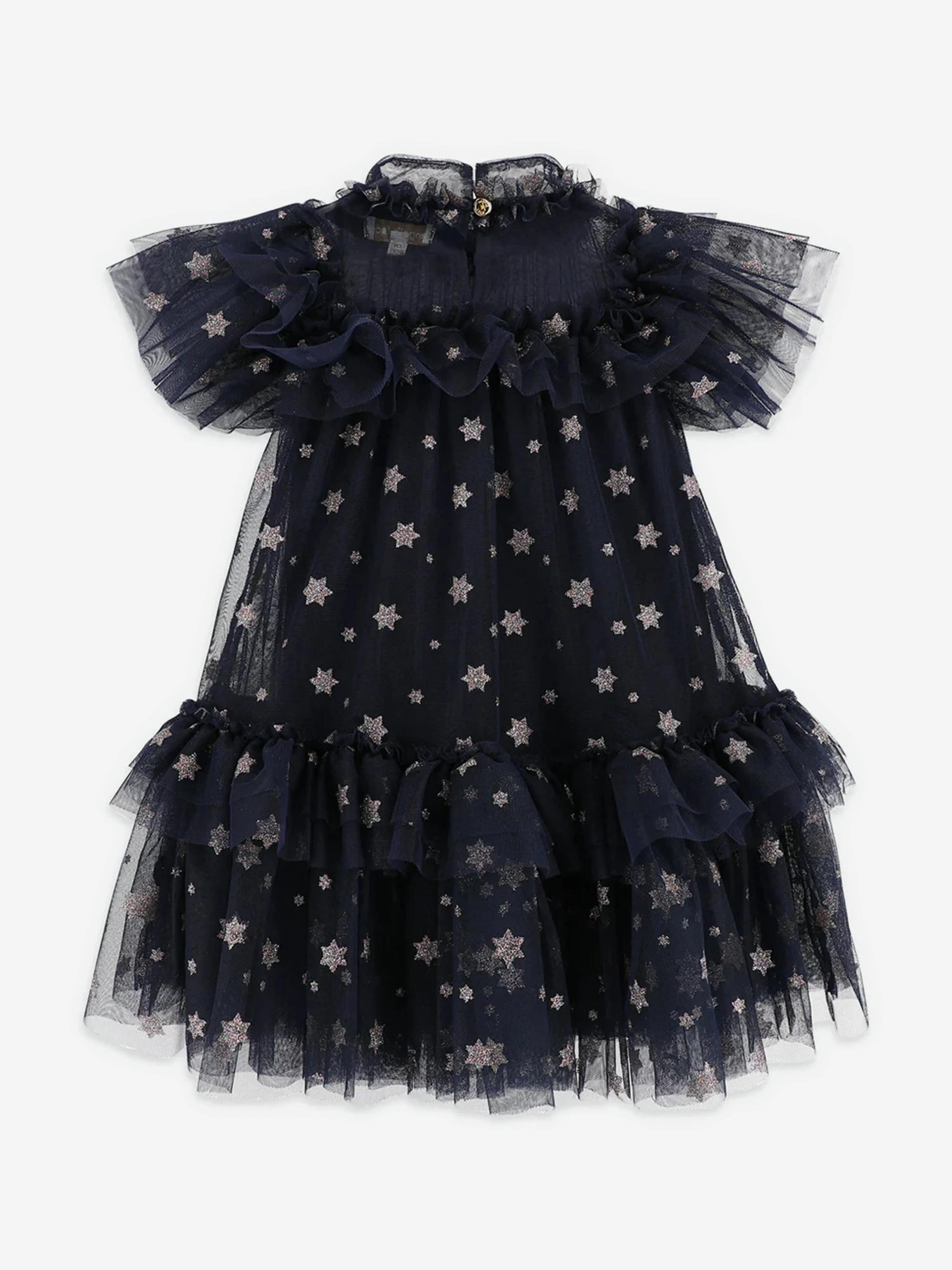 Angels Face Girls Georgette Glitter Star Dress in Navy