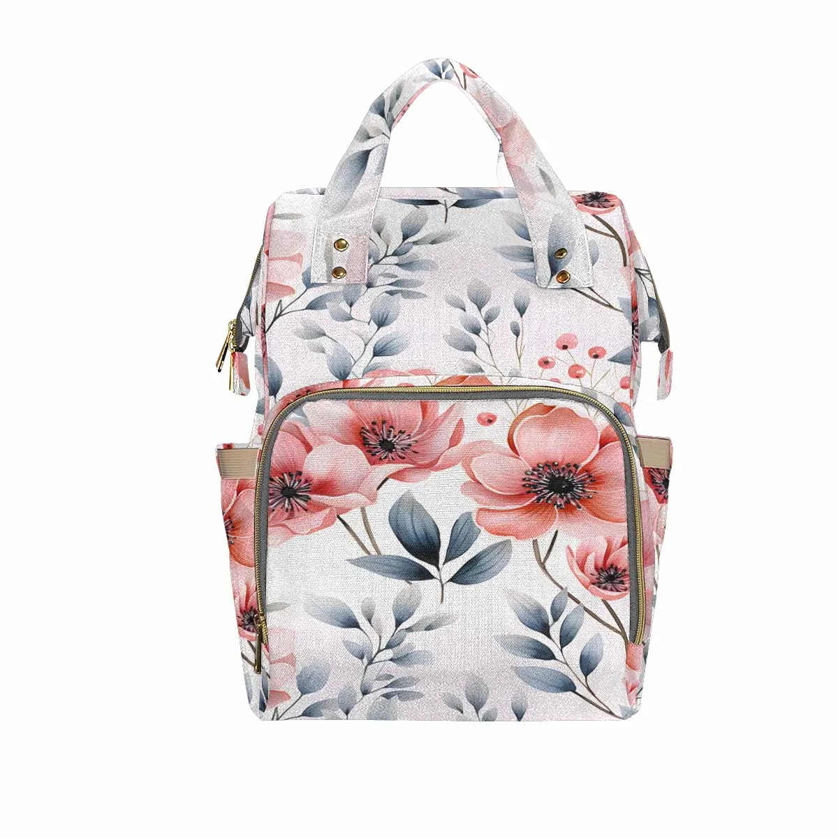 Apricot and Grey Floral  Diaper Bag Backpack