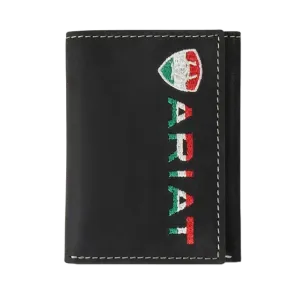 Ariat Mexican Flag TriFold Black Leather Wallet