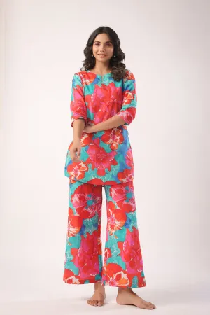 Artistic Bloom Cotton Palazzo Loungewear Set