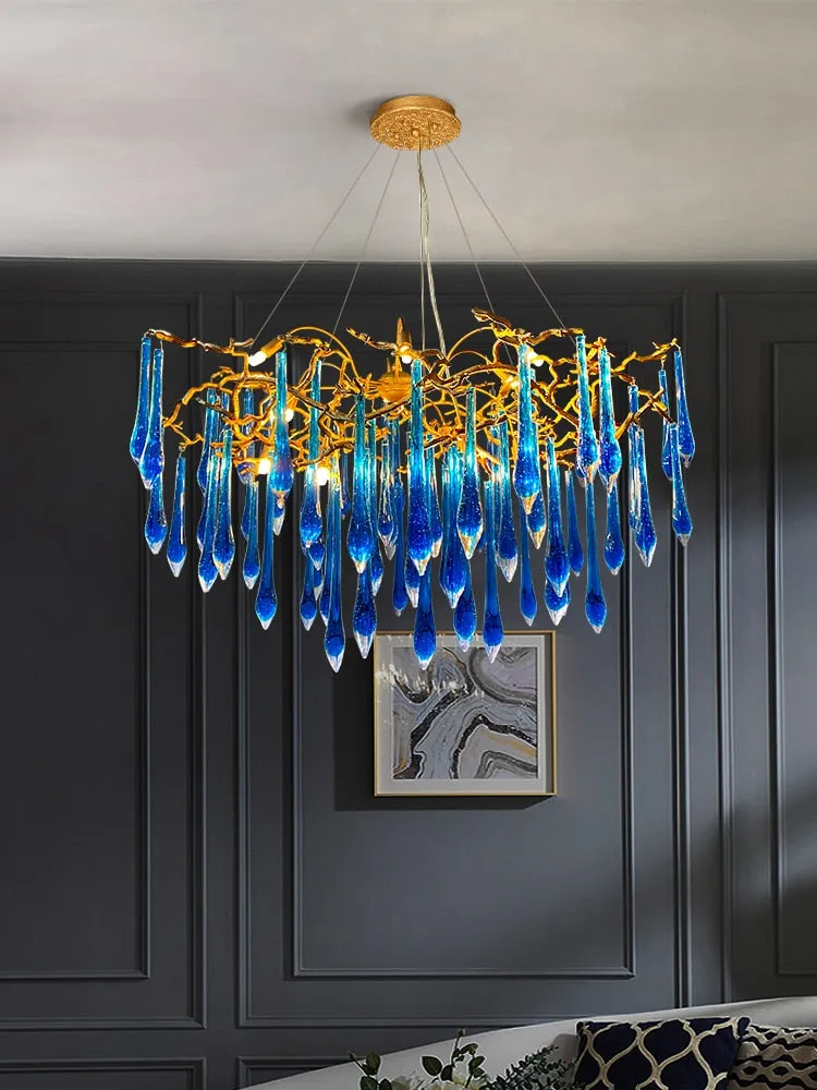 Artistic Blue Crystal Bedroom and Dining Room Light - All Copper Twigs Design