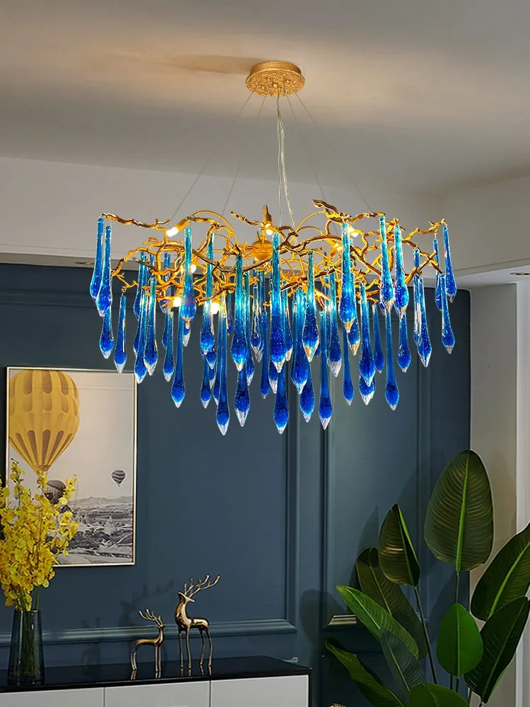 Artistic Blue Crystal Bedroom and Dining Room Light - All Copper Twigs Design