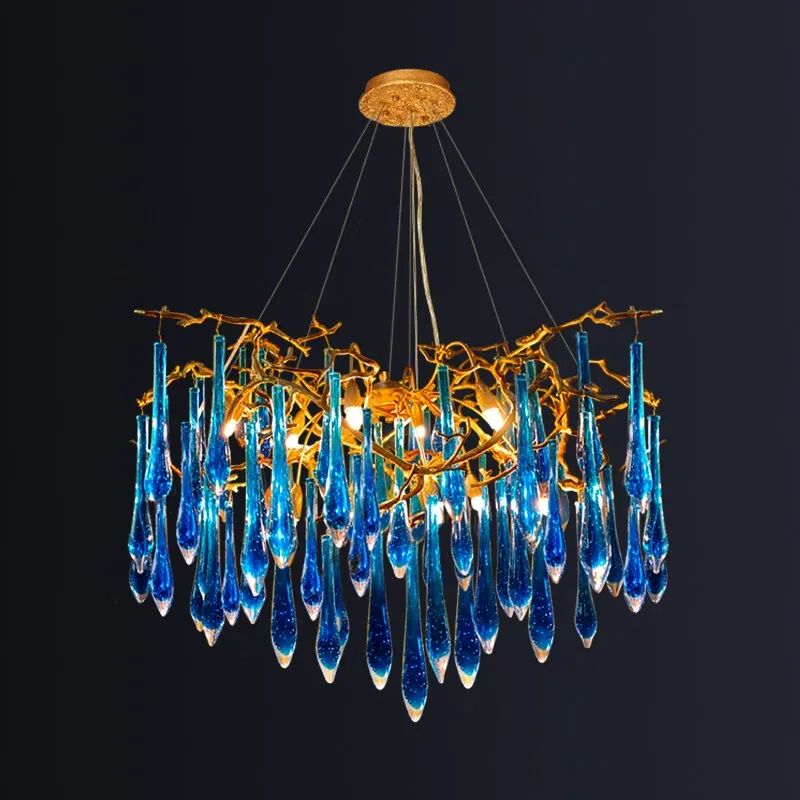 Artistic Blue Crystal Bedroom and Dining Room Light - All Copper Twigs Design