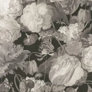 Artistic Floral Wallpaper in Black/Grey