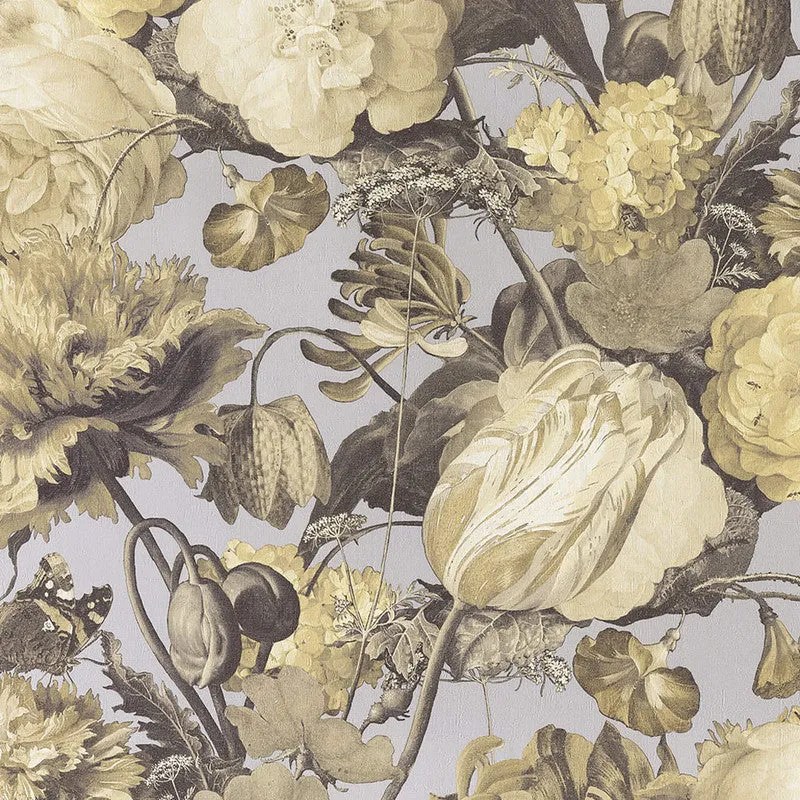 Artistic Floral Wallpaper in Blue/Yellow