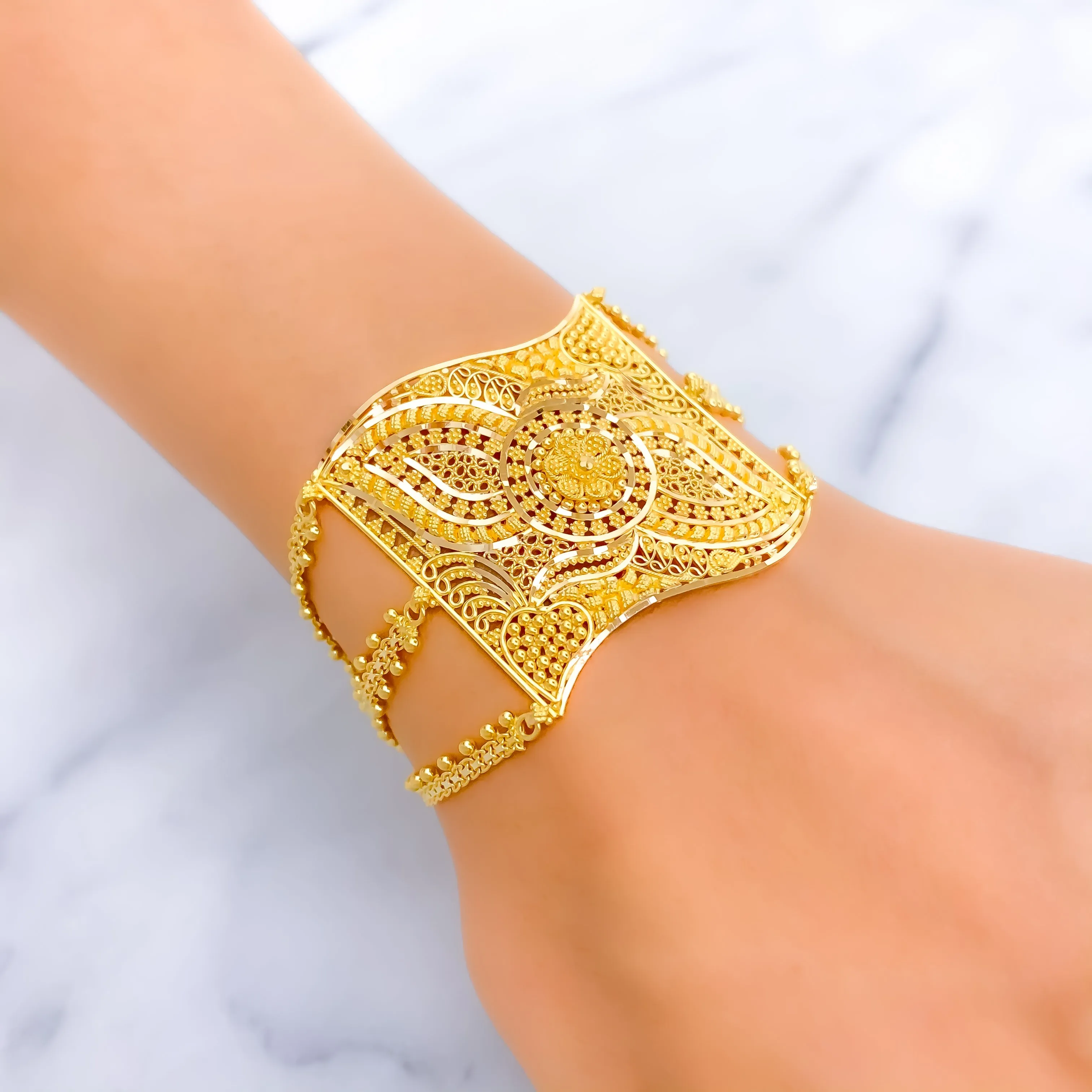 Artistic Grandiose 22k Gold Statement Bracelet