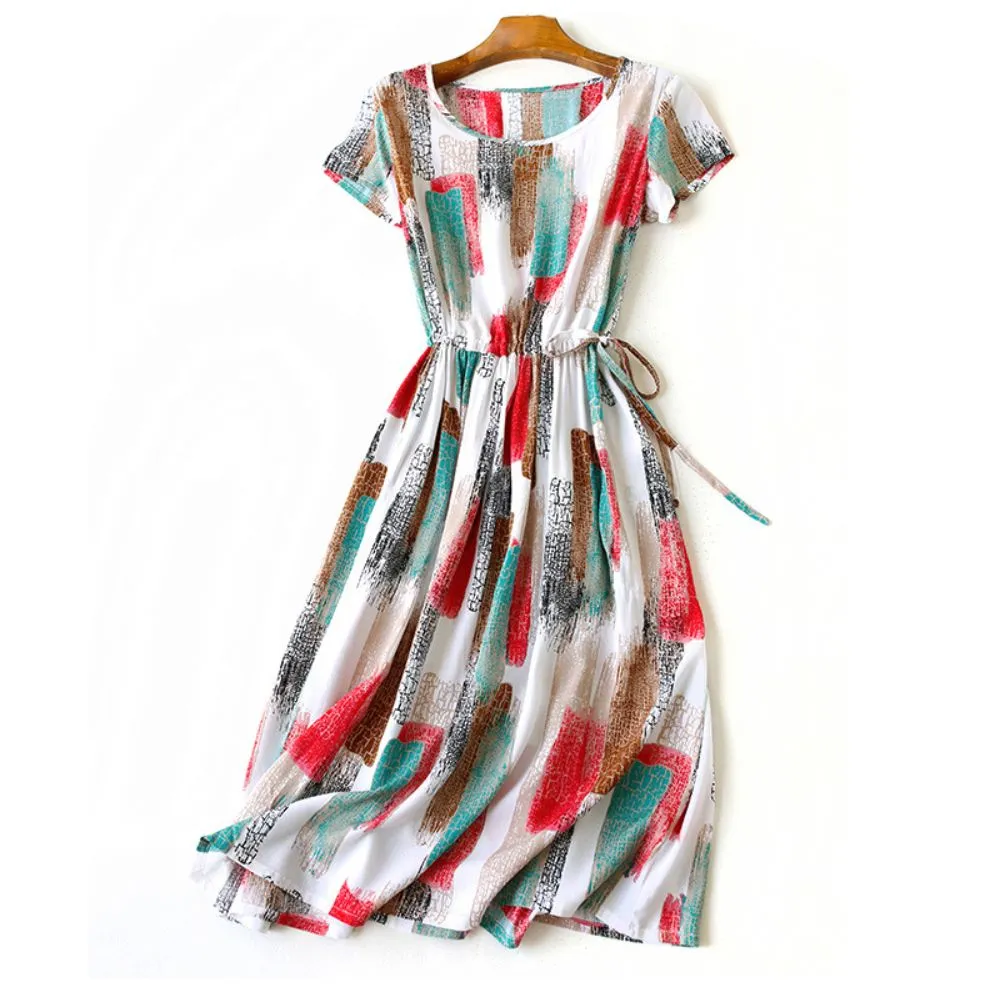 Artistic Print Silk-Cotton Dress – Timeless Comfort