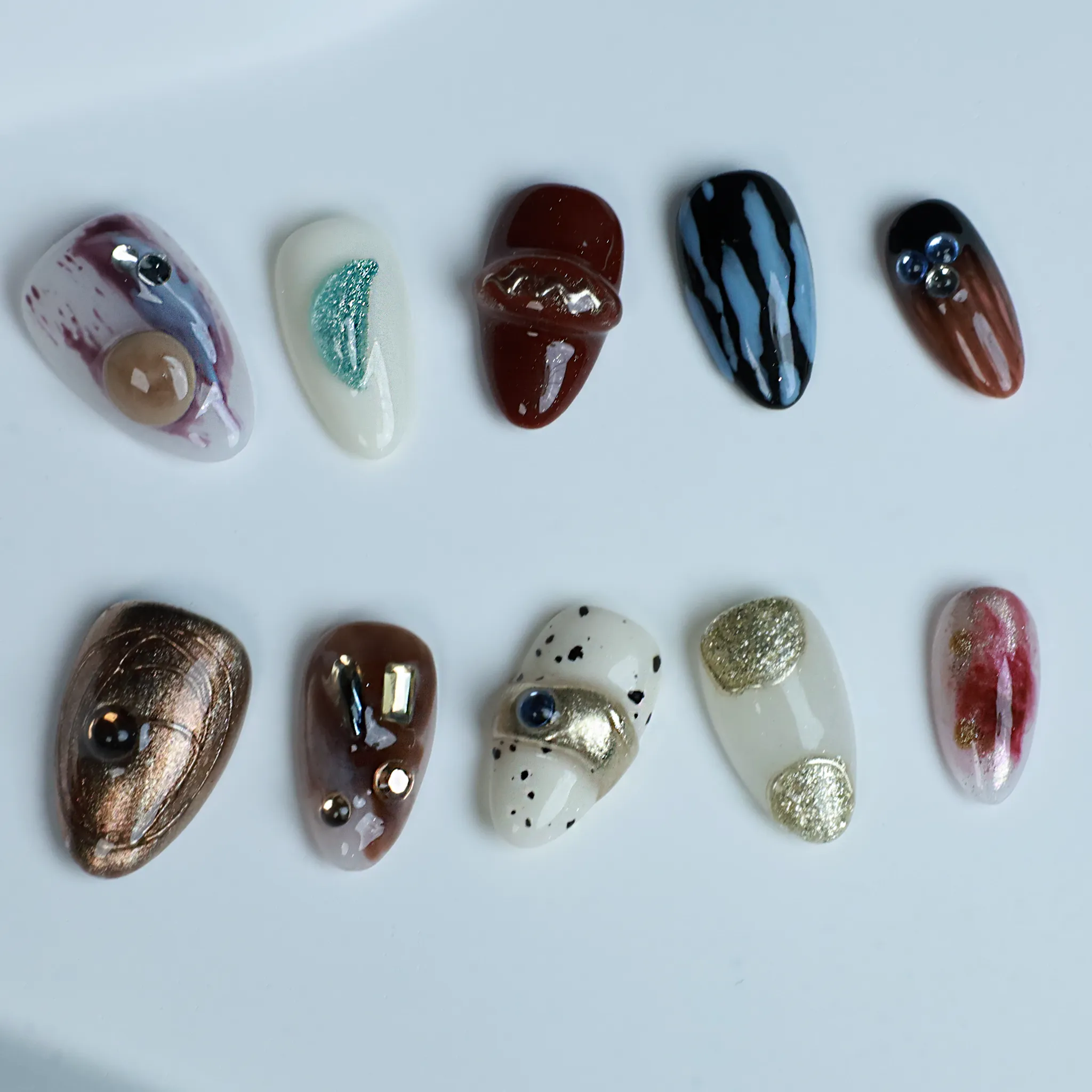 Avant-Garde Luxe Press On Nails | 3D Pop Ups and Bold |Galactic glamour | Extra Short Almond | Handmade Nails,Reusable, Fake Nails,Gel Nails