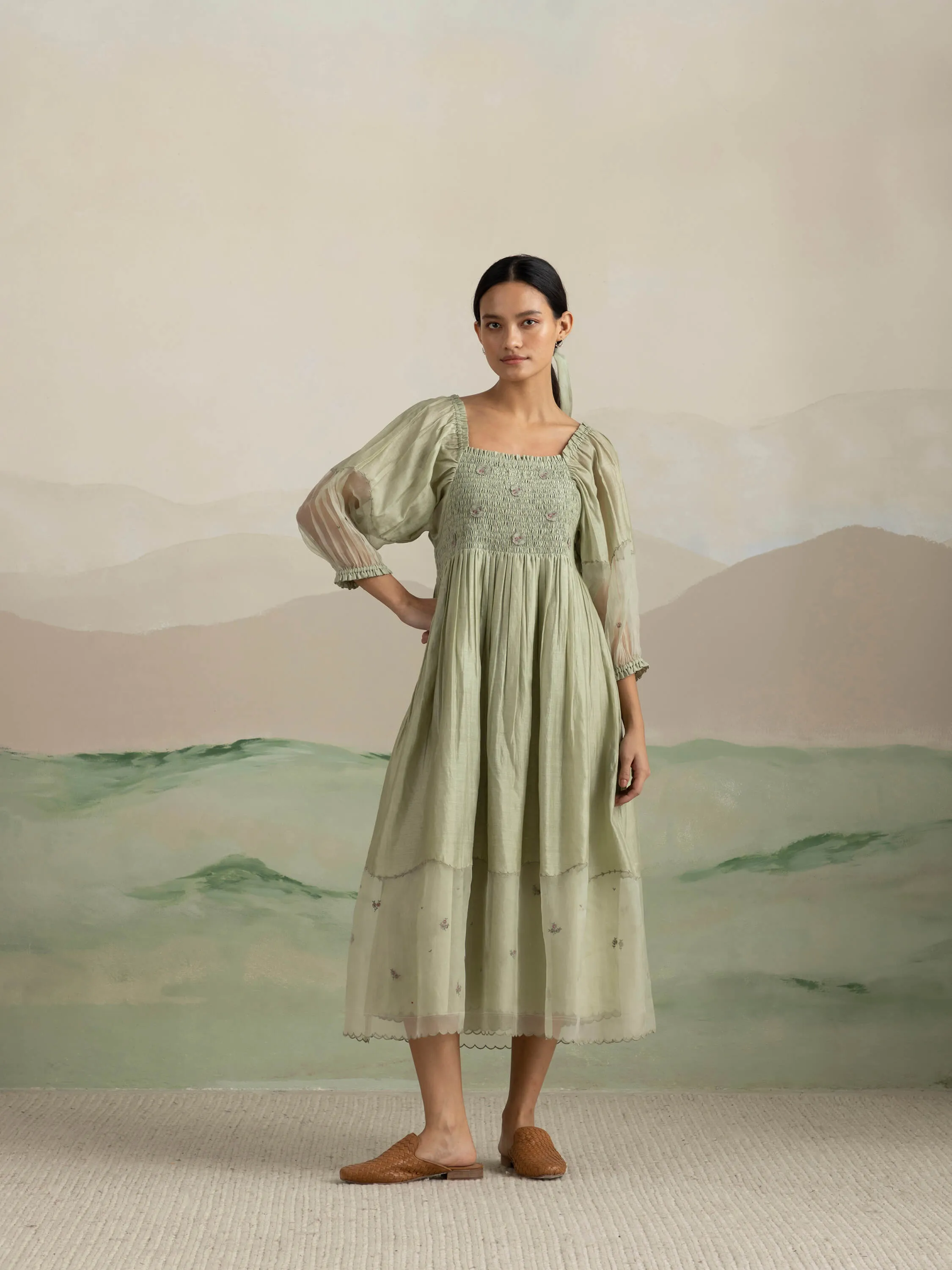 Basil Smock Midi Dress