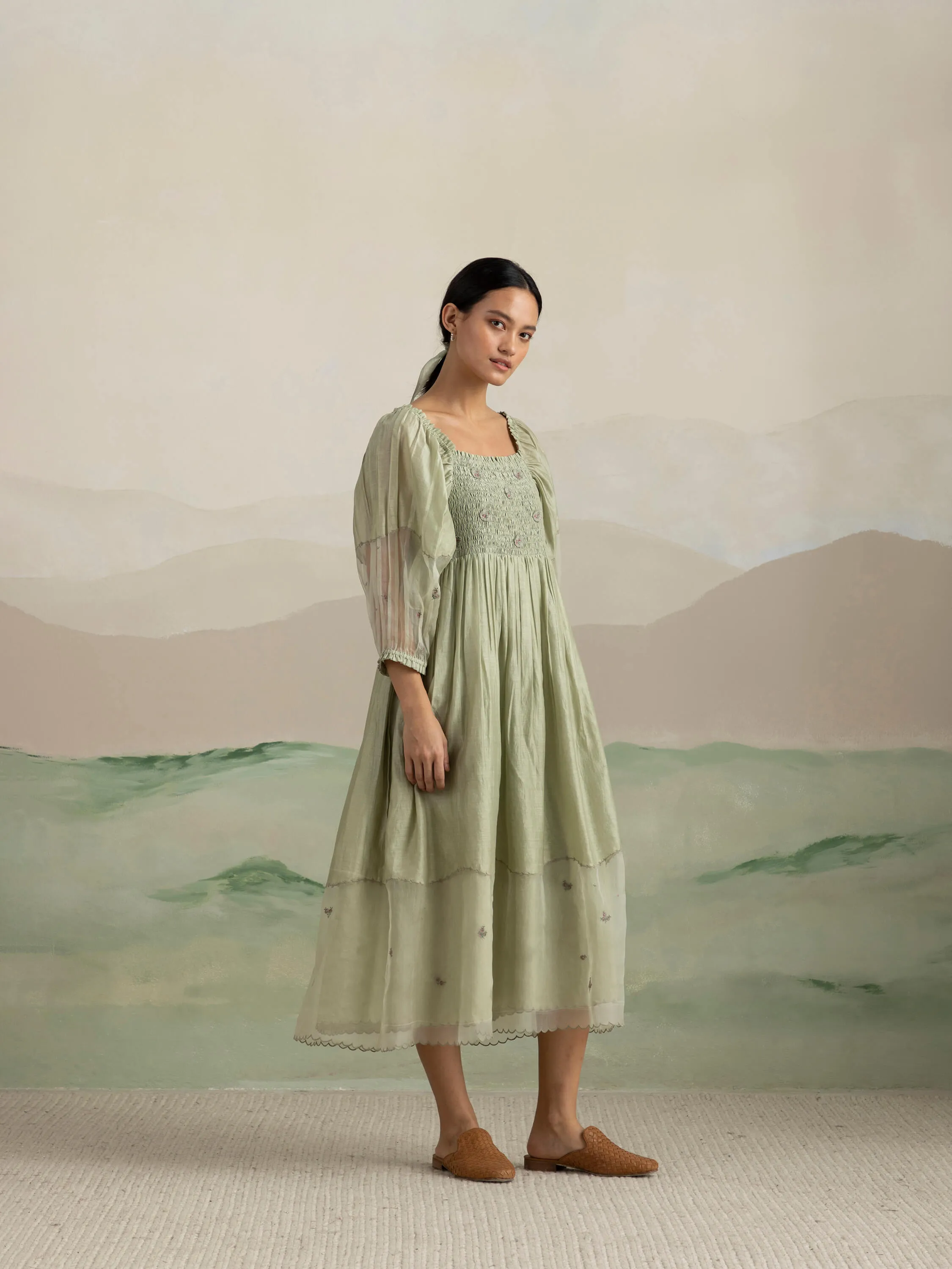 Basil Smock Midi Dress