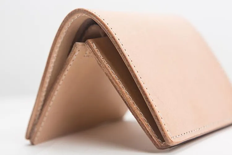 Beige Leather Mens Vertical billfold Wallet Front Pocket Wallet Bifold Handmade Small Wallets For Men