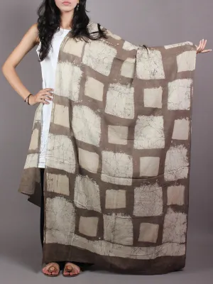 Beige White Cotton Mul Hand Block Dabu Printed Dupatta - D0417075