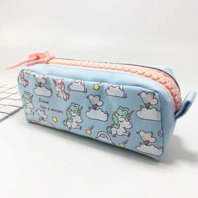 Big Zipper Unicorn Pencil Case Large Capacity Canvas for School