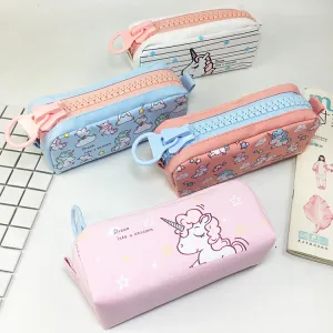 Big Zipper Unicorn Pencil Case Large Capacity Canvas for School