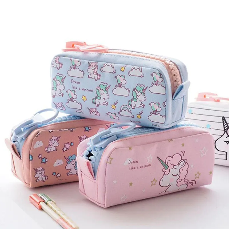 Big Zipper Unicorn Pencil Case Large Capacity Canvas for School