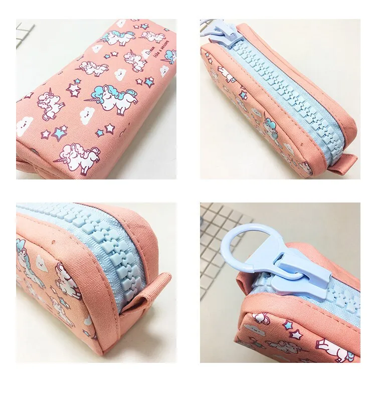 Big Zipper Unicorn Pencil Case Large Capacity Canvas for School